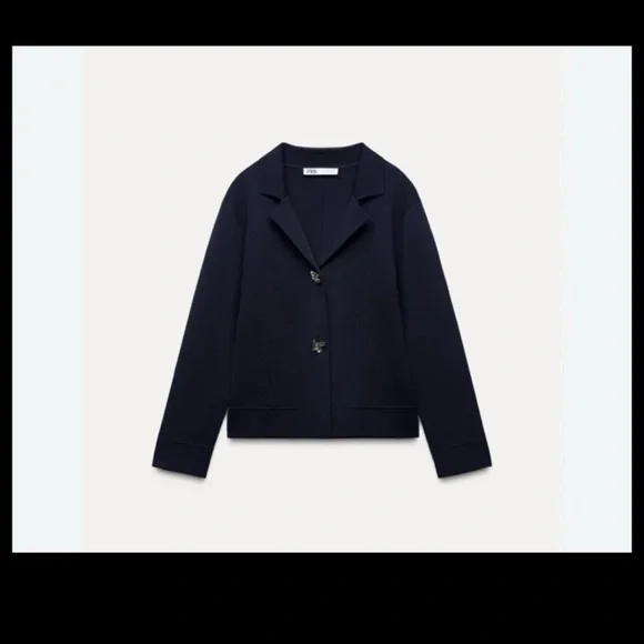NWT Zara Flower Button Knit Cardigan Blazer Sweater in Navy Blue size Medium - Picture 5 of 12